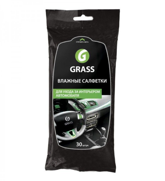 Салфетки влажные для ухода за интерьером автомобиля 30шт Grass
